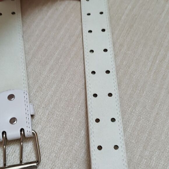 Genuine Leather Double Prong White Belt Unisex - Picture 5 of 8
